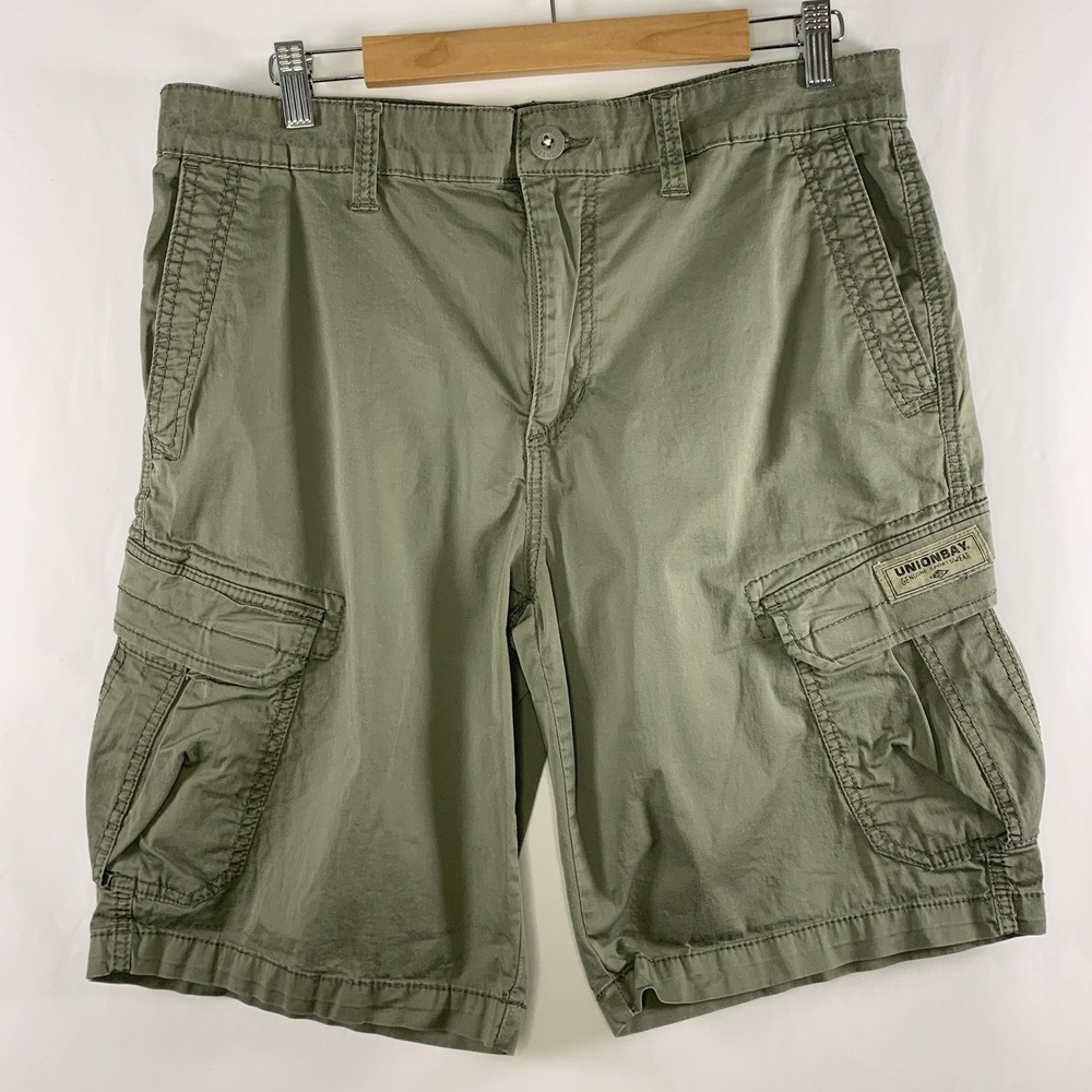 VTG Union Bay Mens Y2K Cargo Shorts Sz 34 Olive Military Skater Utility Gorpcore